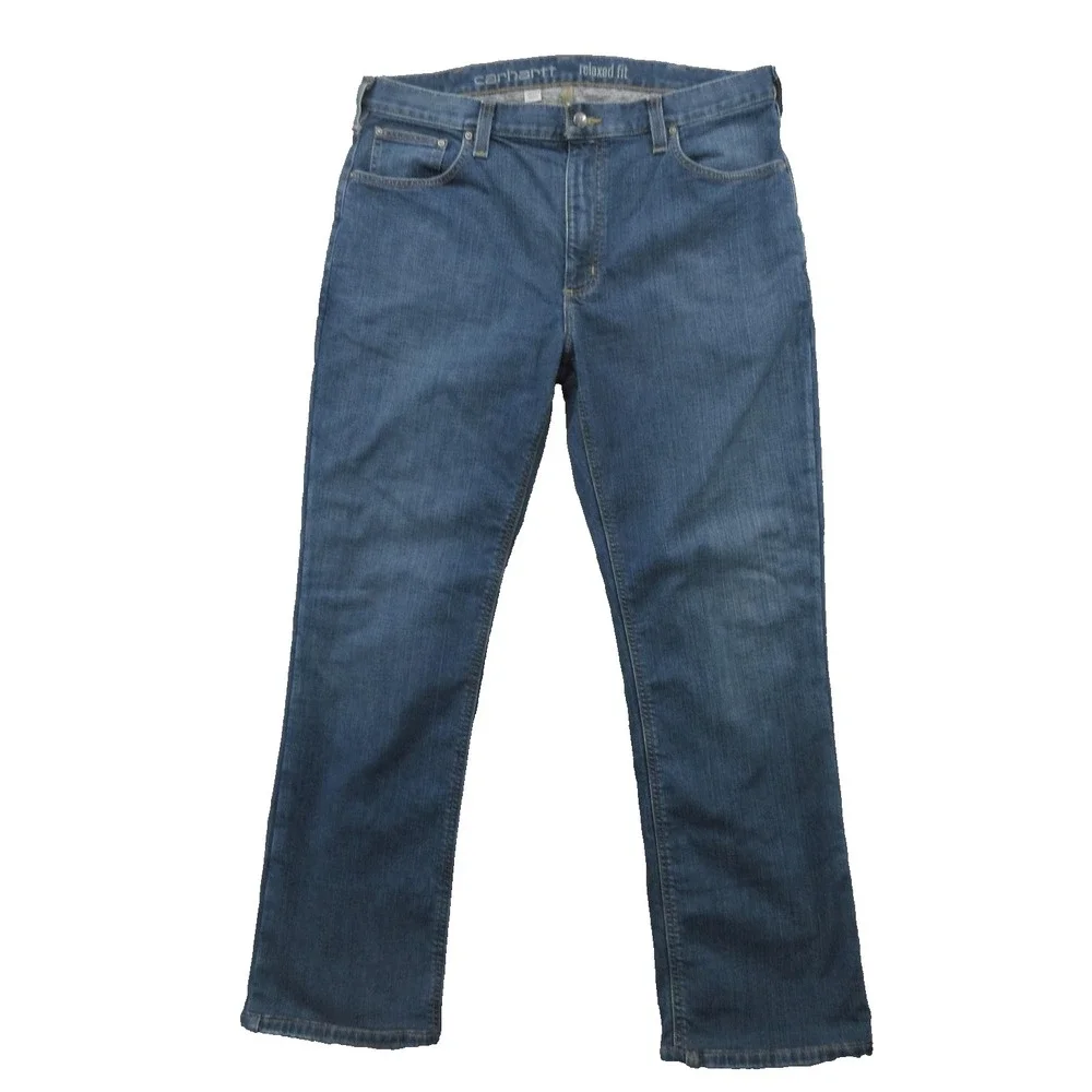 Carhartt Jeans Mens 38x32 Blue Denim Rugged Flex Relaxed Straight Knit Lined